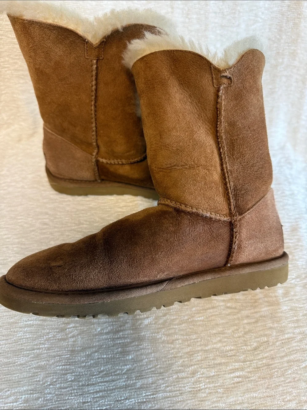 UGG Women's Brown Shearling Button Short Boots